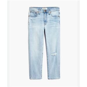Mid-Rise Classic Straight Jeans in Wellingford Wash: Knee-Rip Edition